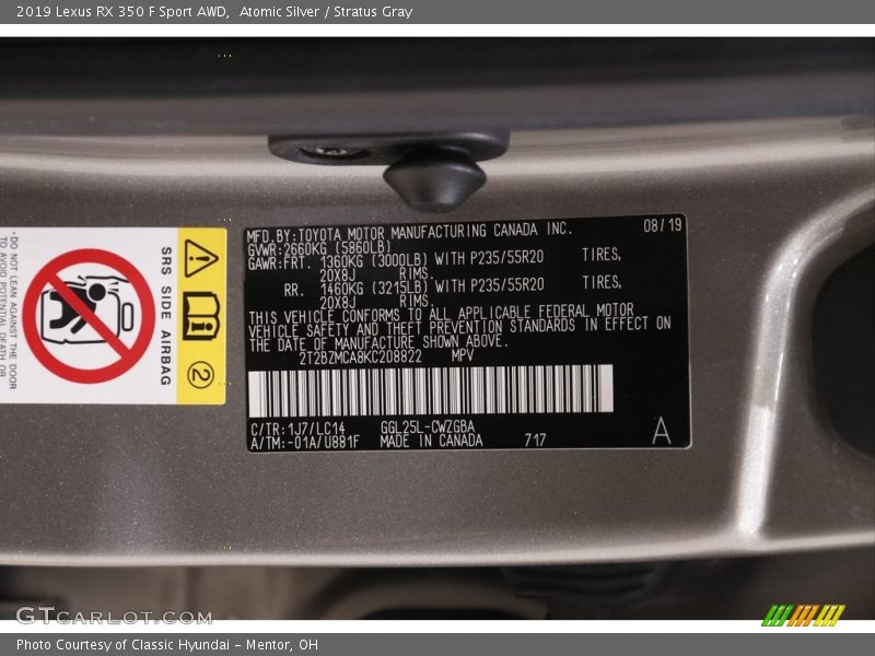Atomic Silver / Stratus Gray 2019 Lexus RX 350 F Sport AWD
