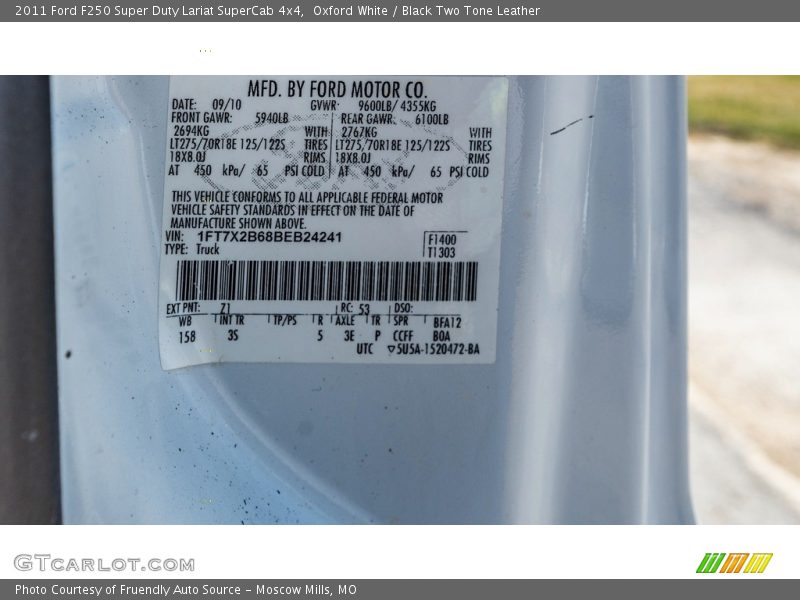 Oxford White / Black Two Tone Leather 2011 Ford F250 Super Duty Lariat SuperCab 4x4