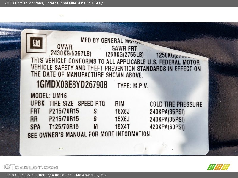 International Blue Metallic / Gray 2000 Pontiac Montana