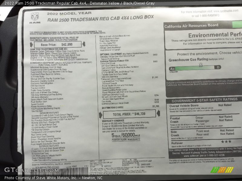 Detonator Yellow / Black/Diesel Gray 2022 Ram 2500 Tradesman Regular Cab 4x4
