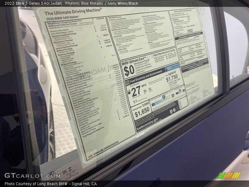  2022 5 Series 540i Sedan Window Sticker