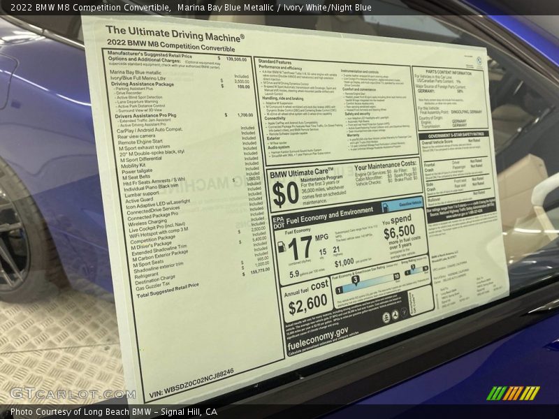  2022 M8 Competition Convertible Window Sticker