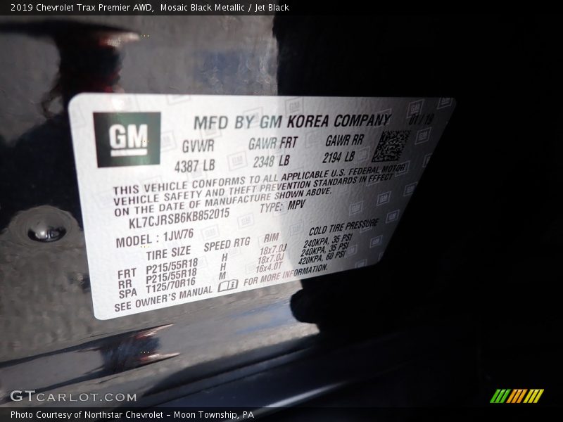 Mosaic Black Metallic / Jet Black 2019 Chevrolet Trax Premier AWD