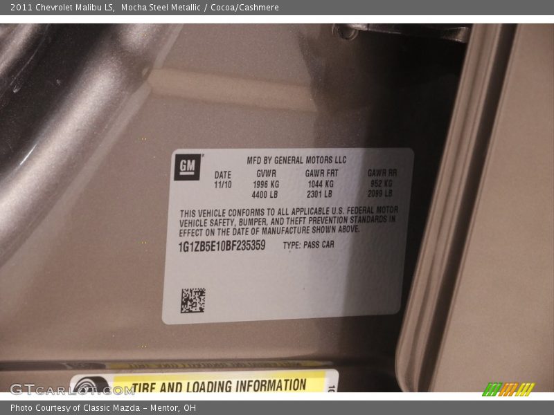 Mocha Steel Metallic / Cocoa/Cashmere 2011 Chevrolet Malibu LS