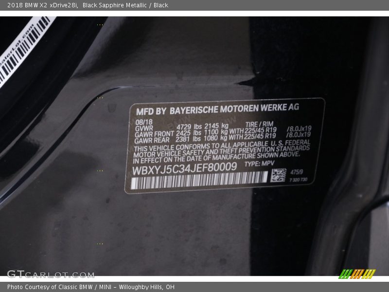 Black Sapphire Metallic / Black 2018 BMW X2 xDrive28i
