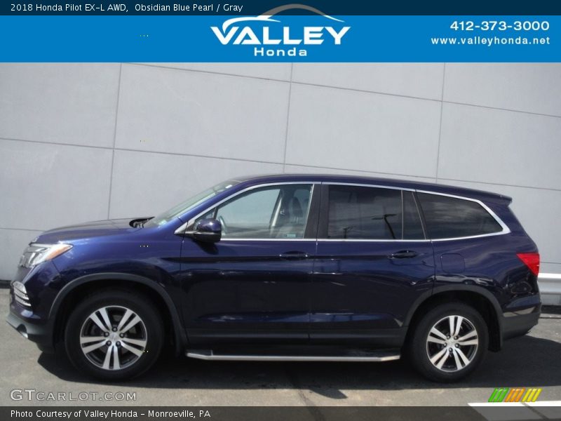 Obsidian Blue Pearl / Gray 2018 Honda Pilot EX-L AWD