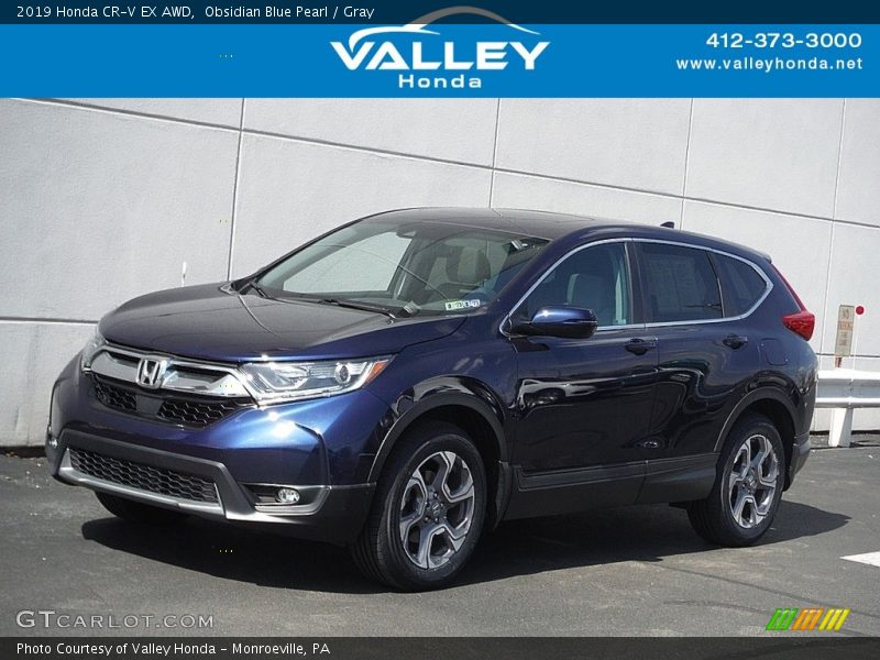 Obsidian Blue Pearl / Gray 2019 Honda CR-V EX AWD