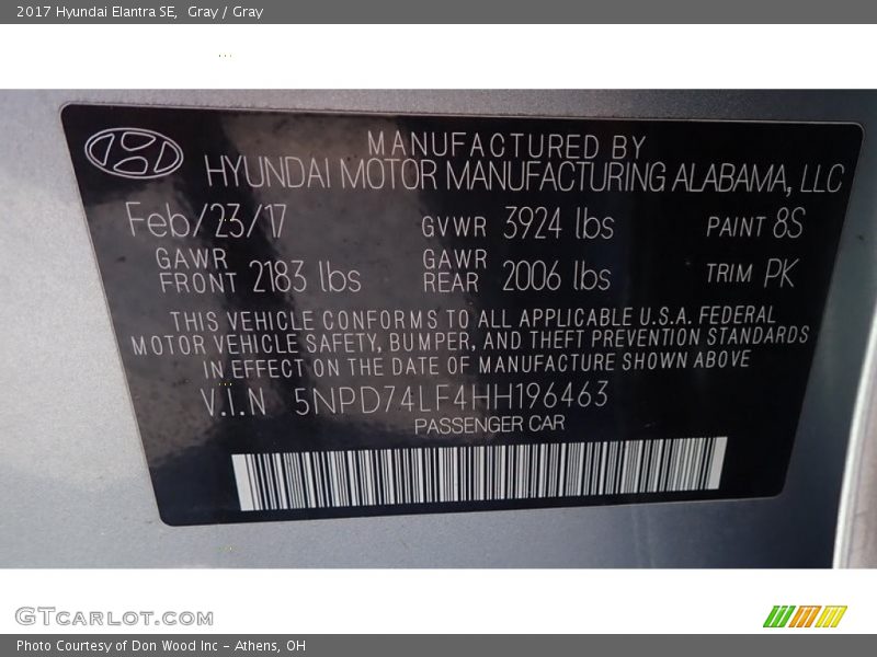 Gray / Gray 2017 Hyundai Elantra SE