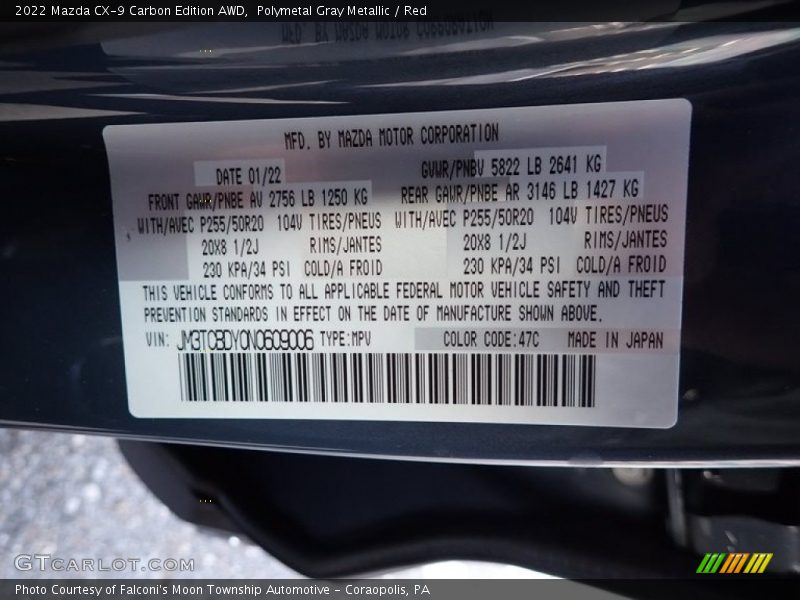 Polymetal Gray Metallic / Red 2022 Mazda CX-9 Carbon Edition AWD