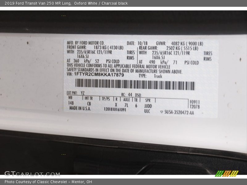 Oxford White / Charcoal black 2019 Ford Transit Van 250 MR Long