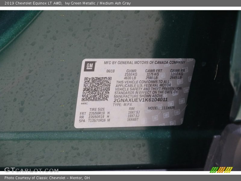 Ivy Green Metallic / Medium Ash Gray 2019 Chevrolet Equinox LT AWD