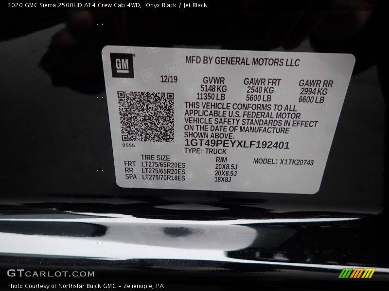 Onyx Black / Jet Black 2020 GMC Sierra 2500HD AT4 Crew Cab 4WD