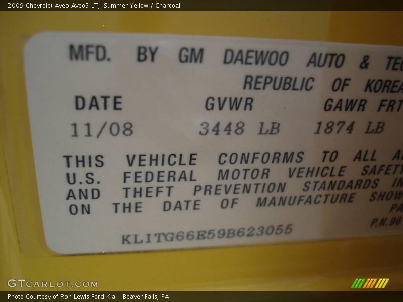 Summer Yellow / Charcoal 2009 Chevrolet Aveo Aveo5 LT