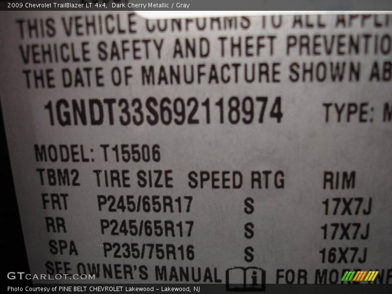 Dark Cherry Metallic / Gray 2009 Chevrolet TrailBlazer LT 4x4