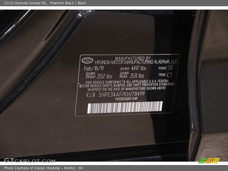 Phantom Black / Black 2019 Hyundai Sonata SEL