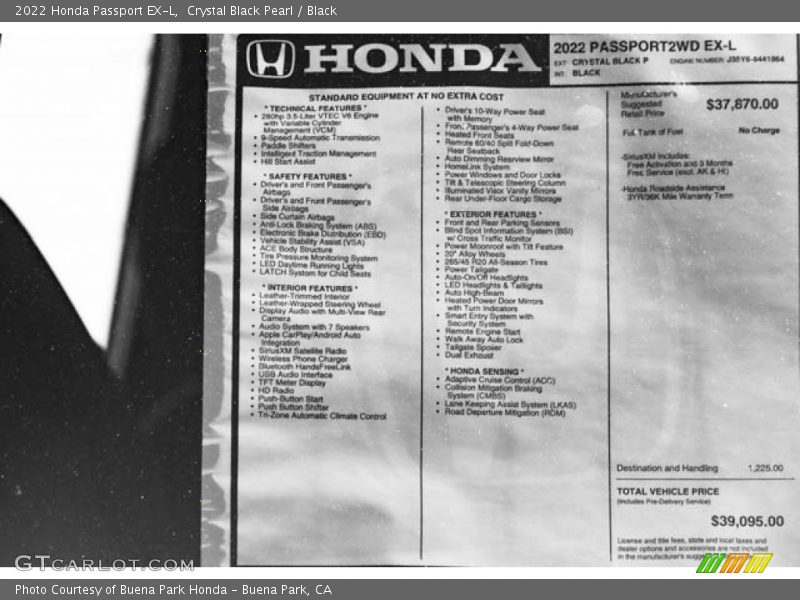  2022 Passport EX-L Window Sticker