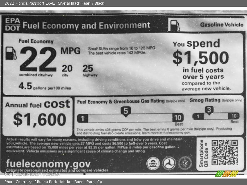 Info Tag of 2022 Passport EX-L