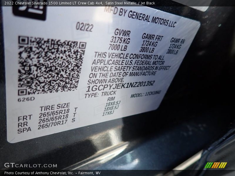 Satin Steel Metallic / Jet Black 2022 Chevrolet Silverado 1500 Limited LT Crew Cab 4x4
