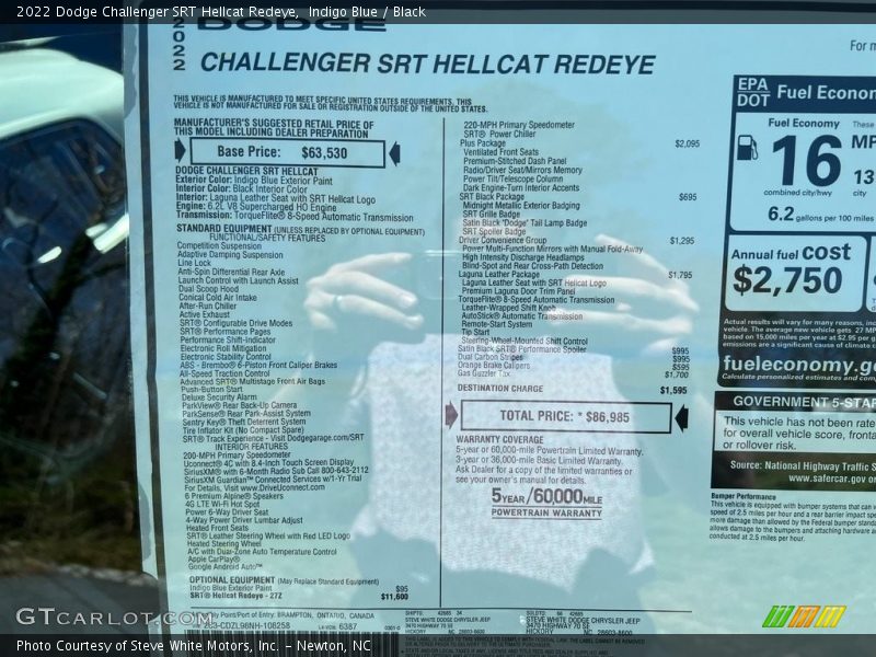  2022 Challenger SRT Hellcat Redeye Window Sticker
