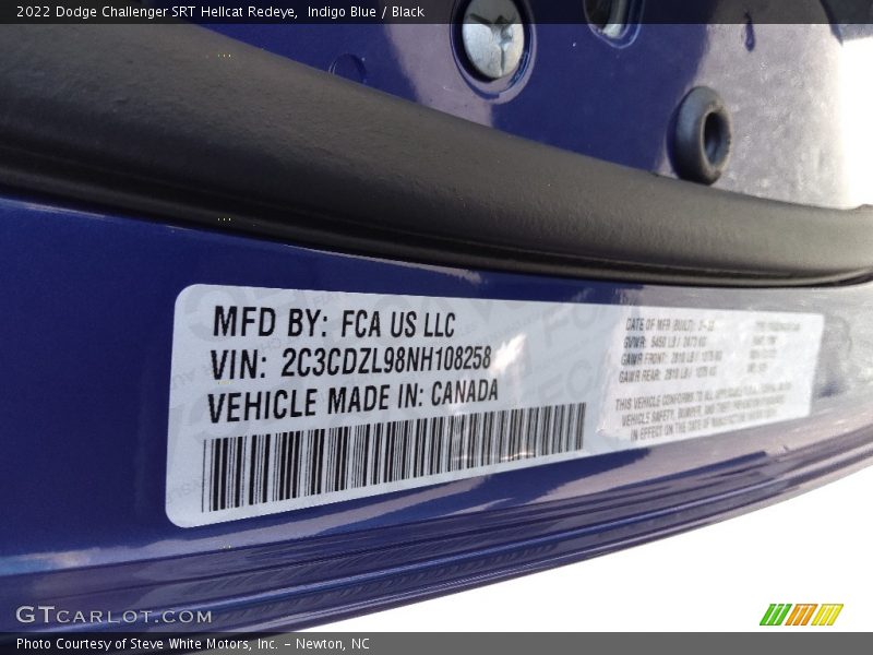 Indigo Blue / Black 2022 Dodge Challenger SRT Hellcat Redeye