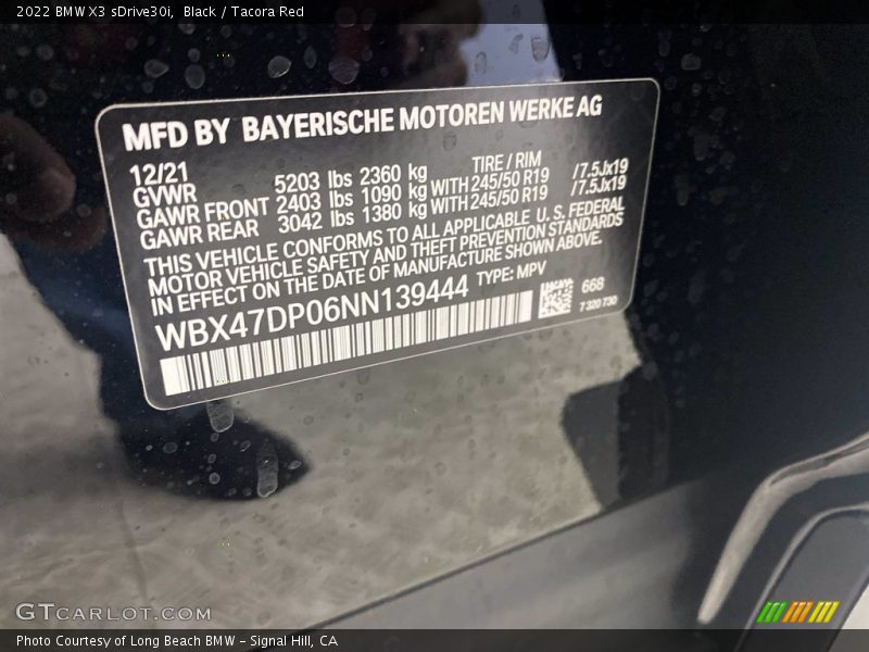 Black / Tacora Red 2022 BMW X3 sDrive30i