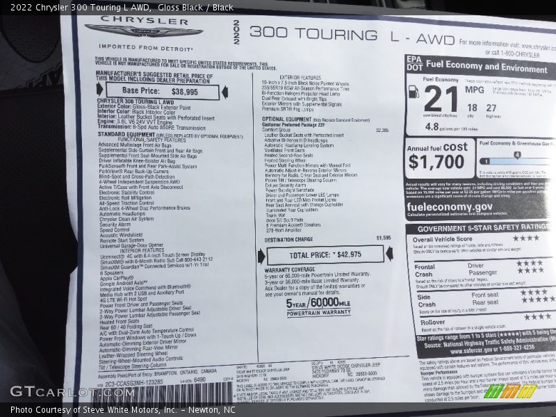 2022 300 Touring L AWD Window Sticker