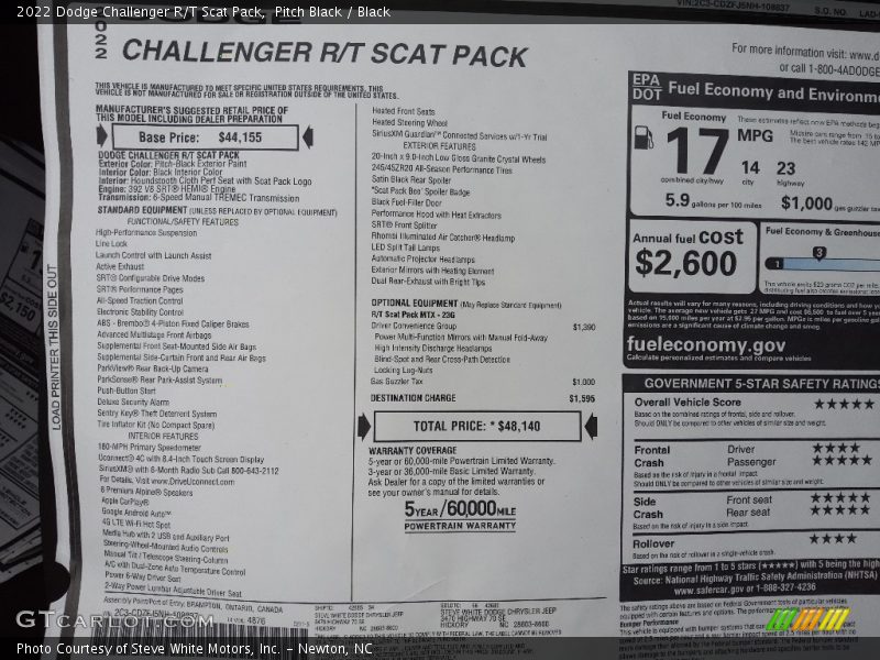 Pitch Black / Black 2022 Dodge Challenger R/T Scat Pack