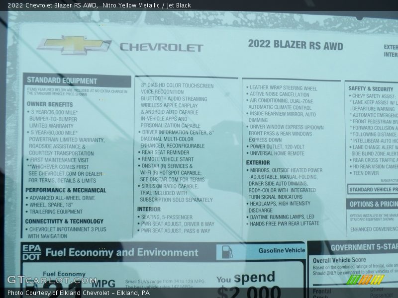 Nitro Yellow Metallic / Jet Black 2022 Chevrolet Blazer RS AWD
