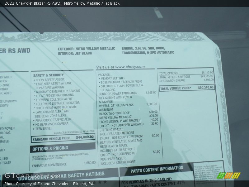 Nitro Yellow Metallic / Jet Black 2022 Chevrolet Blazer RS AWD