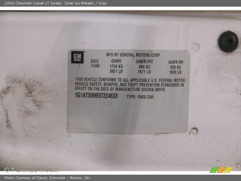 Silver Ice Metallic / Gray 2009 Chevrolet Cobalt LT Sedan