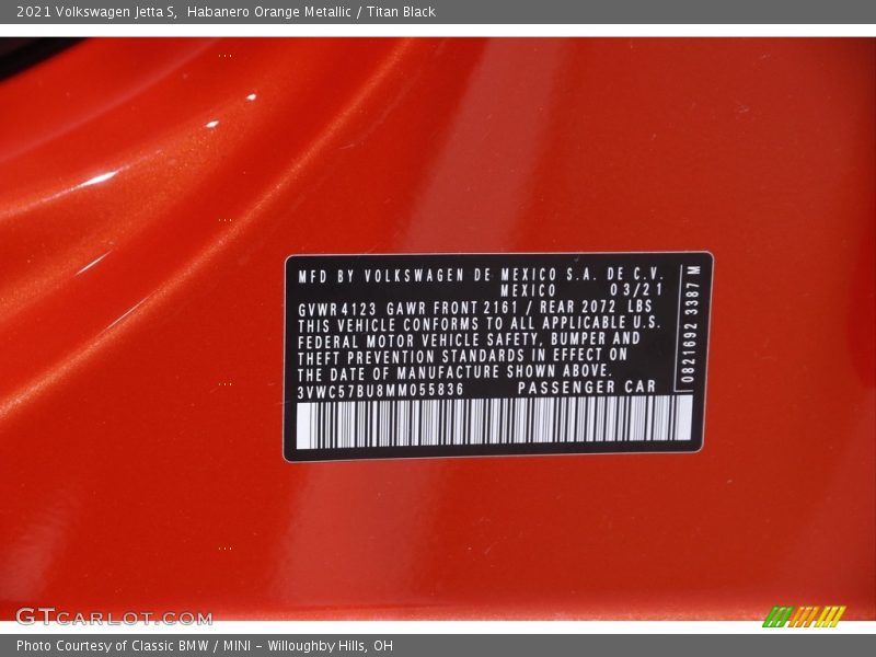 Habanero Orange Metallic / Titan Black 2021 Volkswagen Jetta S