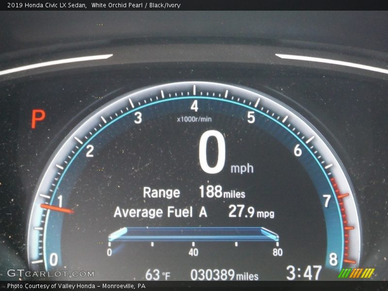 White Orchid Pearl / Black/Ivory 2019 Honda Civic LX Sedan