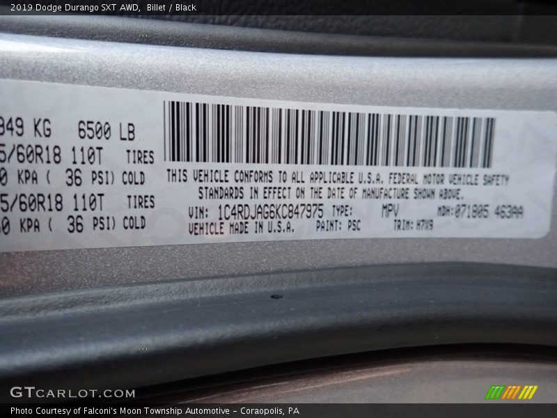 Billet / Black 2019 Dodge Durango SXT AWD