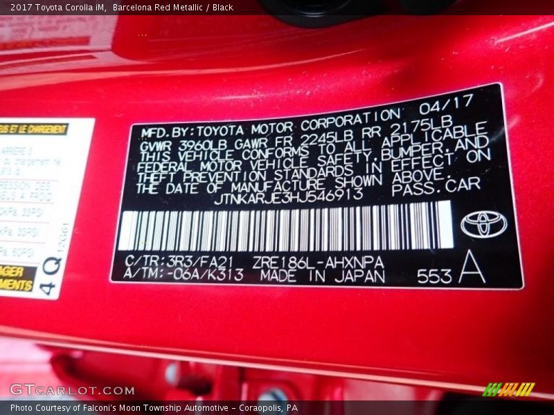 Barcelona Red Metallic / Black 2017 Toyota Corolla iM