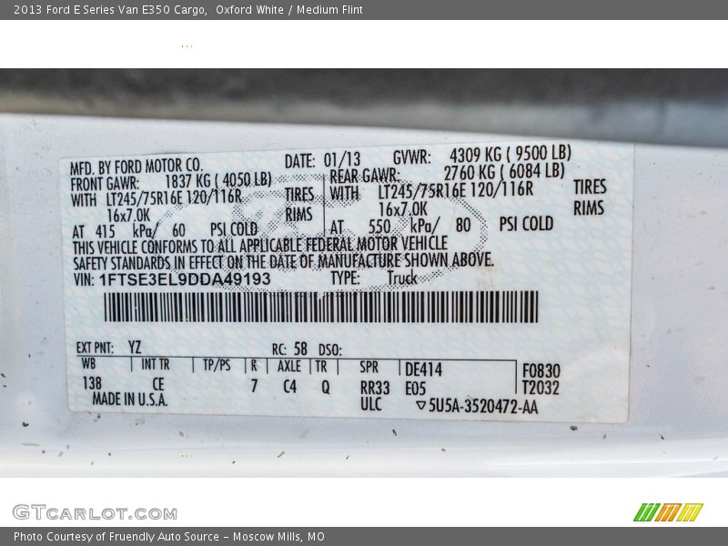 Oxford White / Medium Flint 2013 Ford E Series Van E350 Cargo