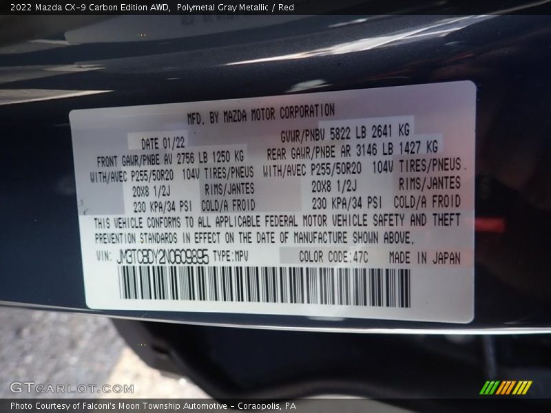 Polymetal Gray Metallic / Red 2022 Mazda CX-9 Carbon Edition AWD