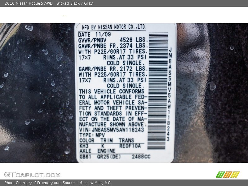 Wicked Black / Gray 2010 Nissan Rogue S AWD