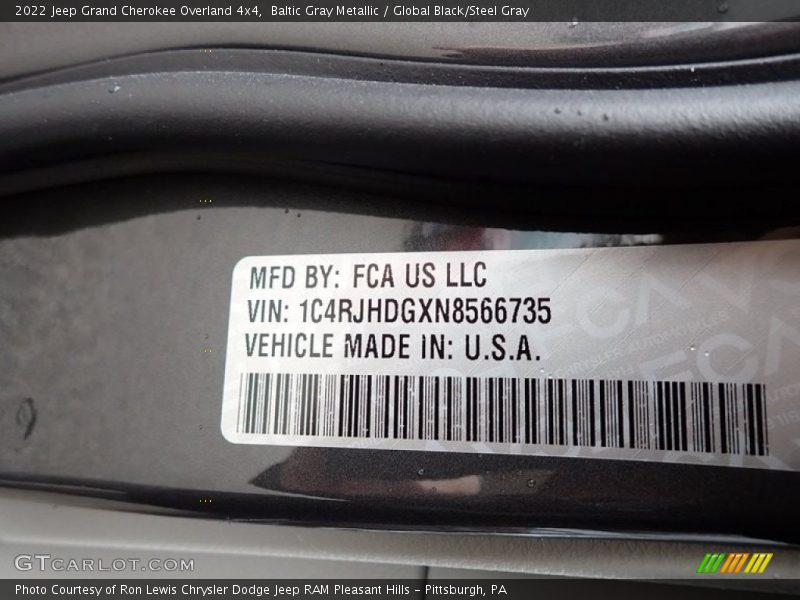 Baltic Gray Metallic / Global Black/Steel Gray 2022 Jeep Grand Cherokee Overland 4x4