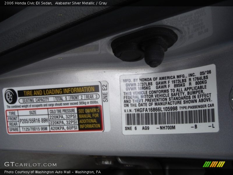 Alabaster Silver Metallic / Gray 2006 Honda Civic EX Sedan