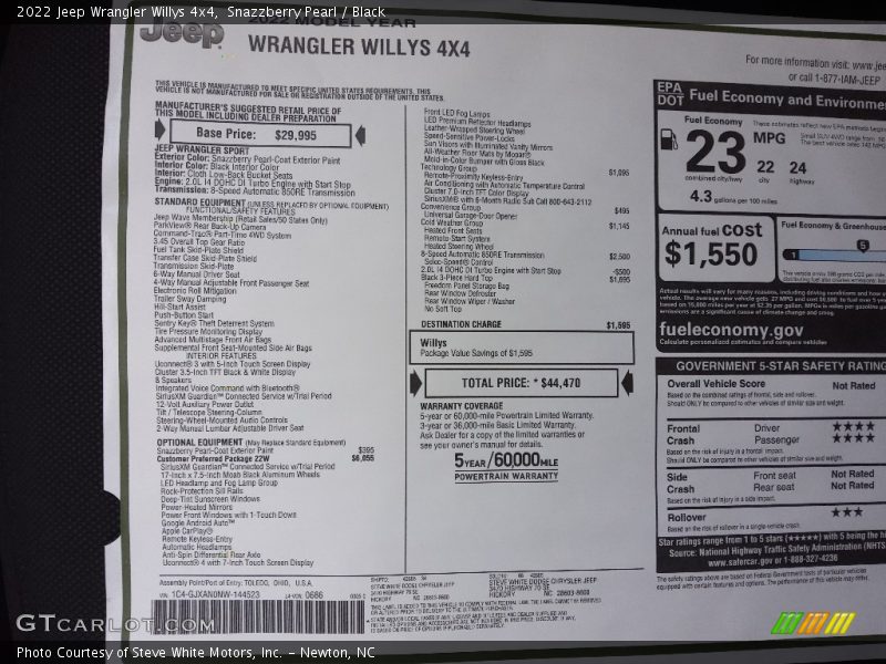  2022 Wrangler Willys 4x4 Window Sticker