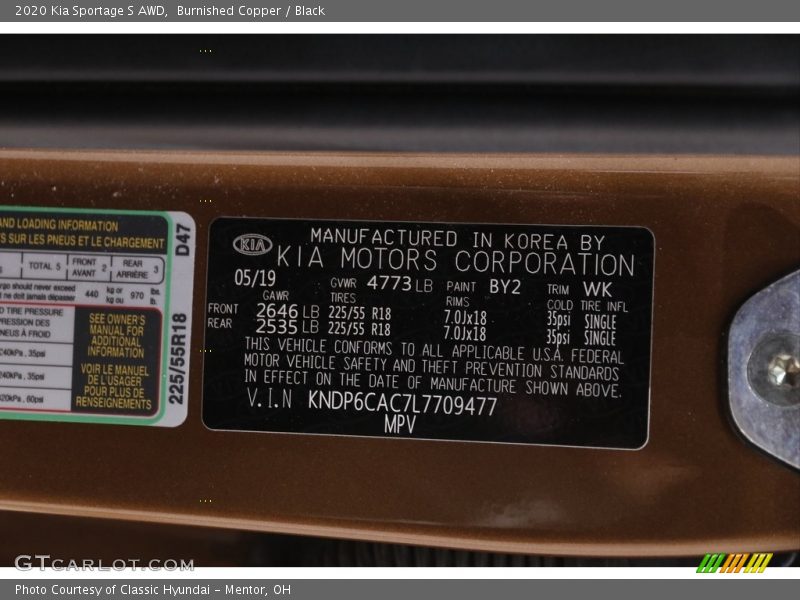 Burnished Copper / Black 2020 Kia Sportage S AWD