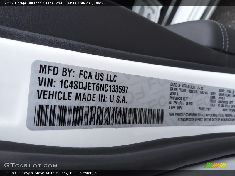 White Knuckle / Black 2022 Dodge Durango Citadel AWD