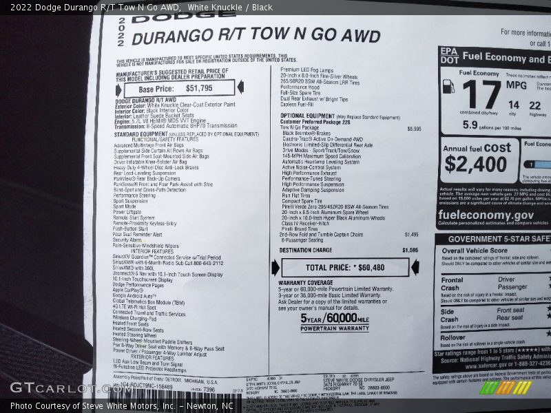 White Knuckle / Black 2022 Dodge Durango R/T Tow N Go AWD