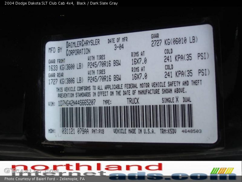 Black / Dark Slate Gray 2004 Dodge Dakota SLT Club Cab 4x4