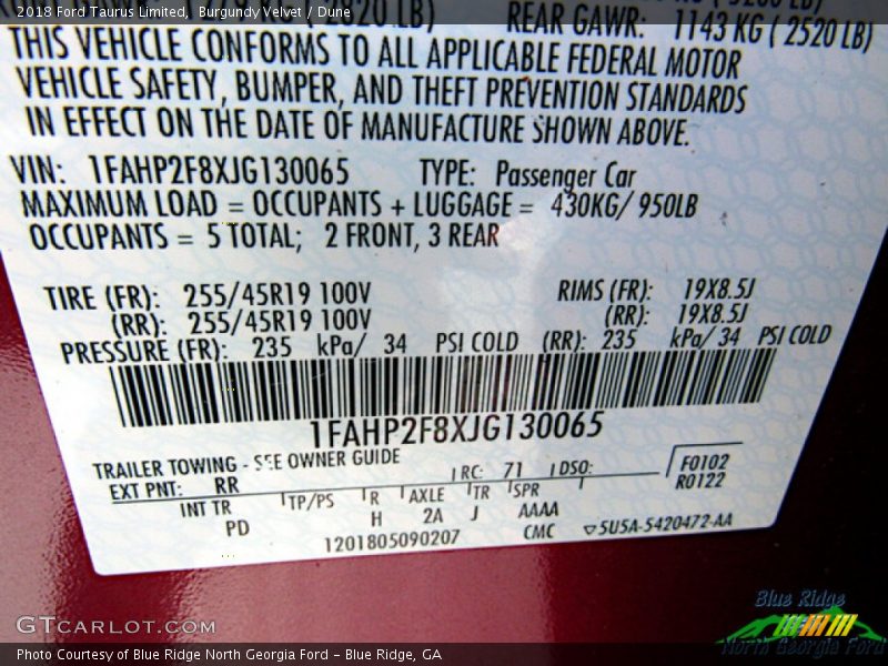 Burgundy Velvet / Dune 2018 Ford Taurus Limited