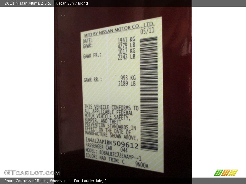 Tuscan Sun / Blond 2011 Nissan Altima 2.5 S