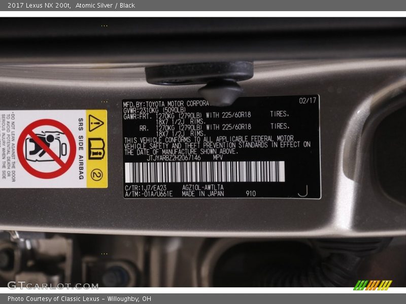 Atomic Silver / Black 2017 Lexus NX 200t