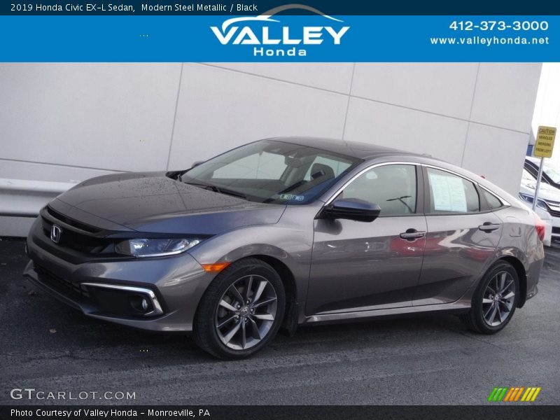 Modern Steel Metallic / Black 2019 Honda Civic EX-L Sedan