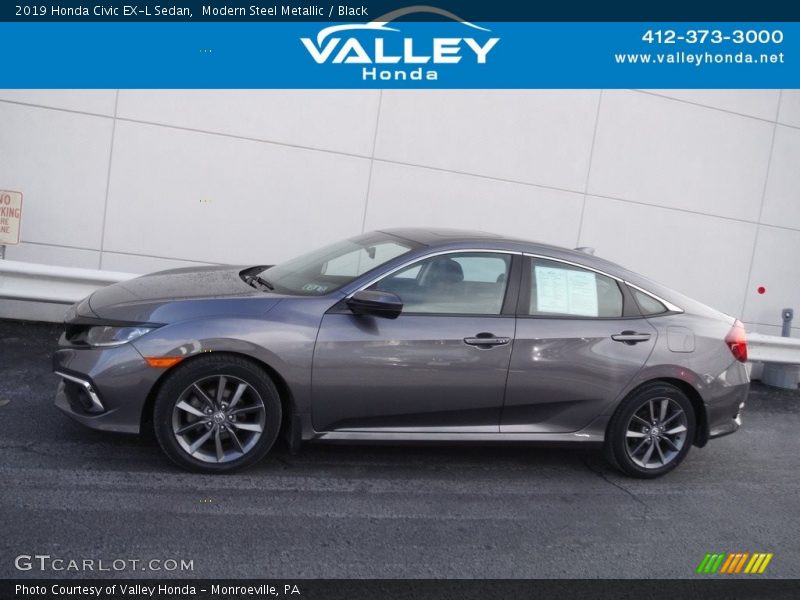 Modern Steel Metallic / Black 2019 Honda Civic EX-L Sedan