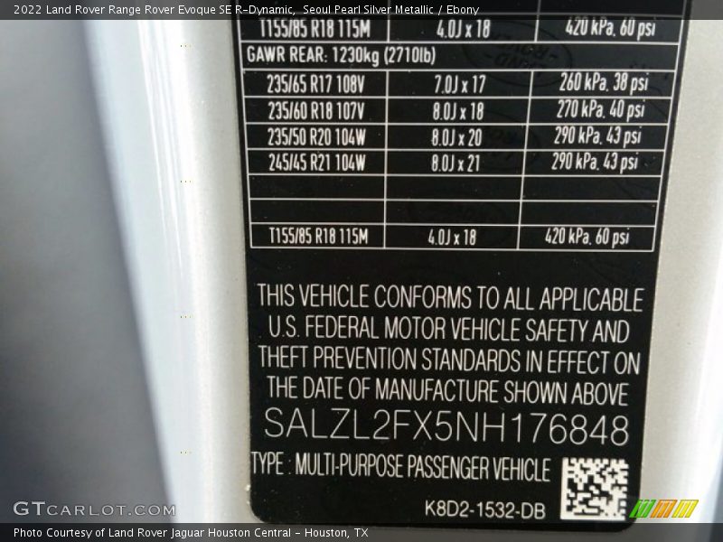 Seoul Pearl Silver Metallic / Ebony 2022 Land Rover Range Rover Evoque SE R-Dynamic